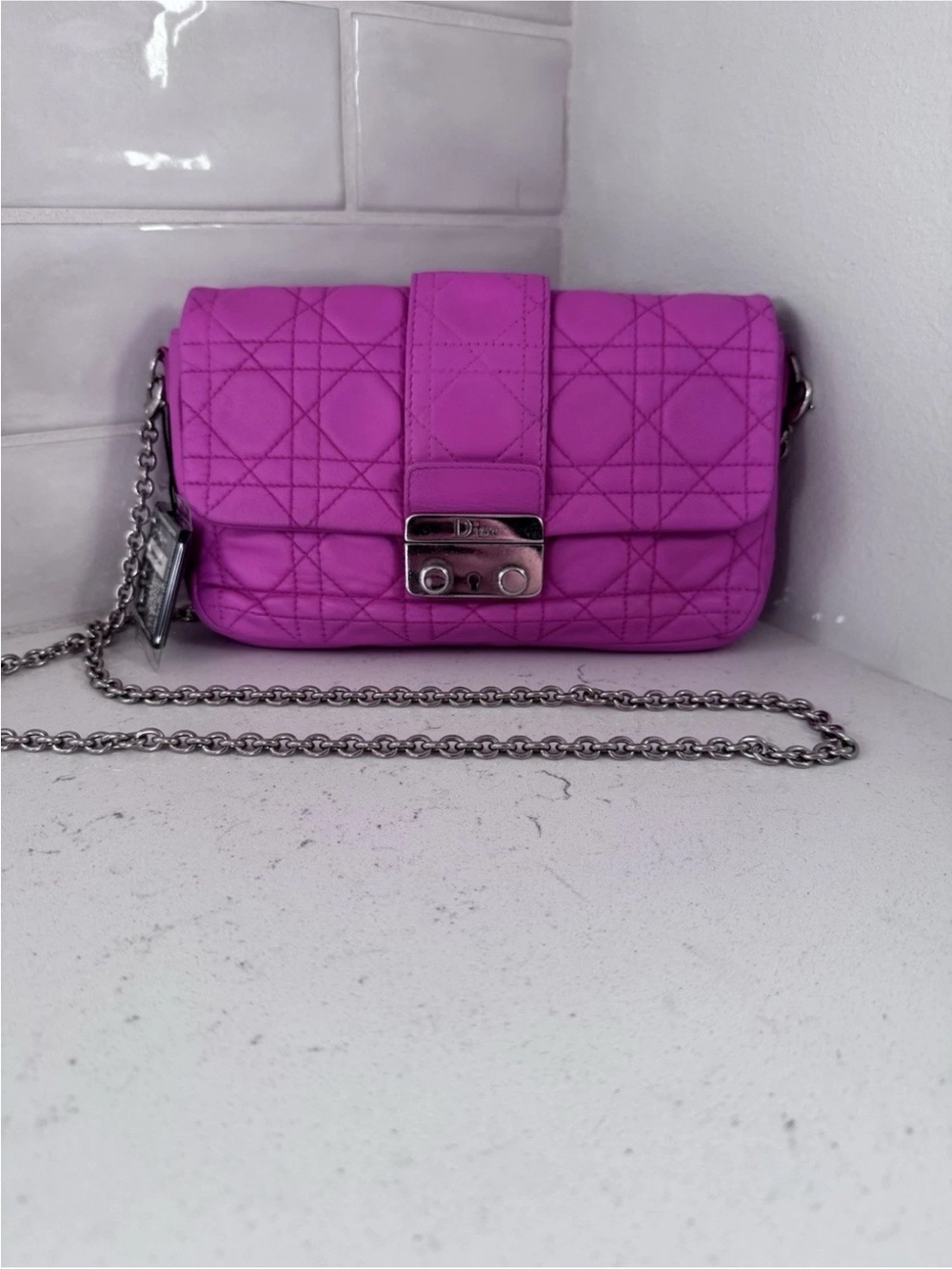 Dior Quilted Leather Chain Crossbody Pouch in Pink